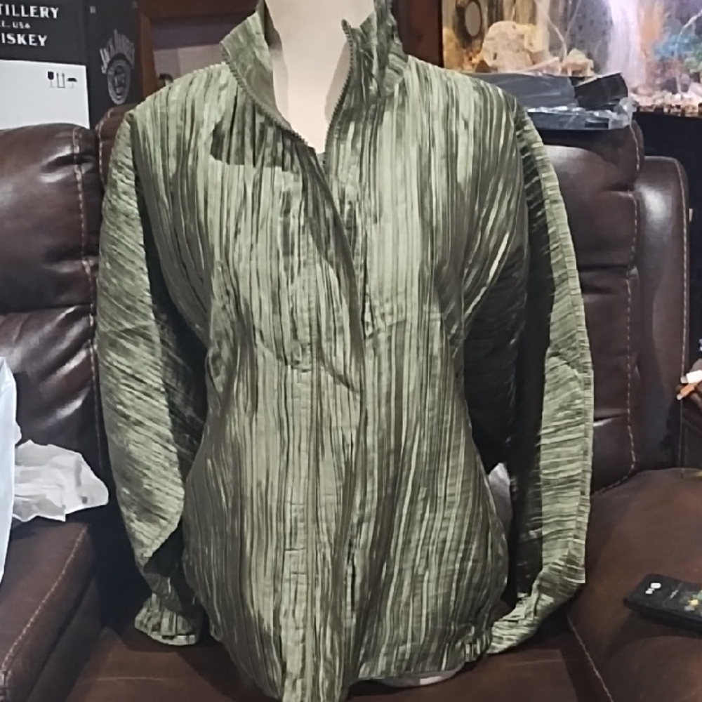 No Label Green Gathered Long Sleeve Jacket Reversible